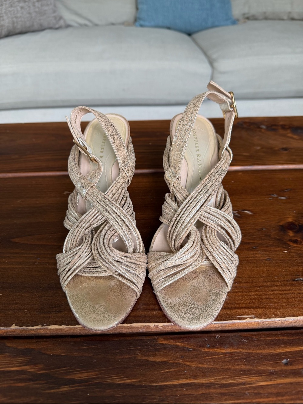 Loeffler Randall Metallic Gold Strappy Heeled Sandals Leather | Size 7